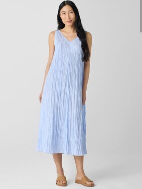 Eileen Fisher Crushed Silk Dress Sz XL BellFlower Blue V-neck Pullover NWT